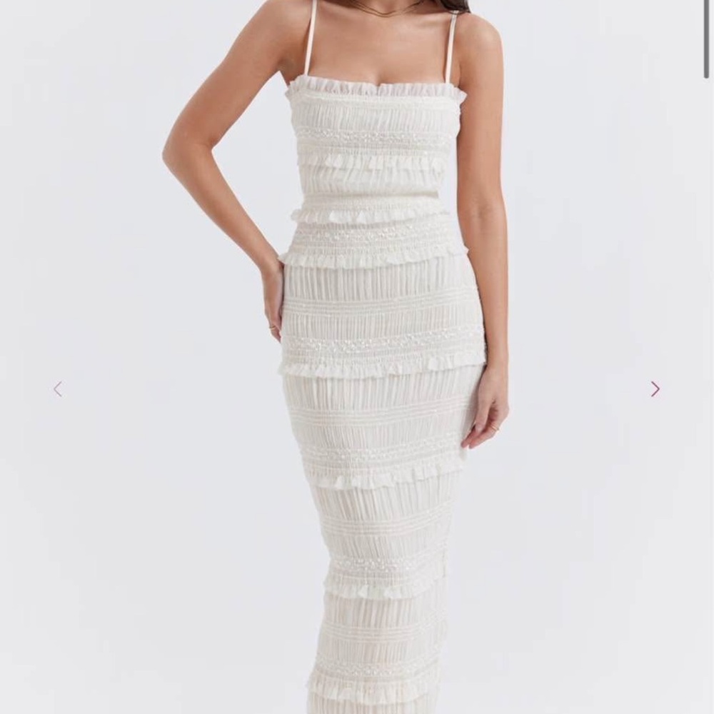House of CB SOLANA - Ivory Sequin Pleat Maxi Dress